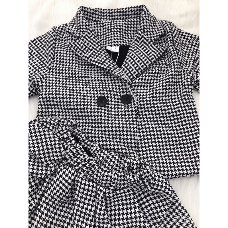 Set váy xoẻ + áo khoác dáng vest cho bé gái