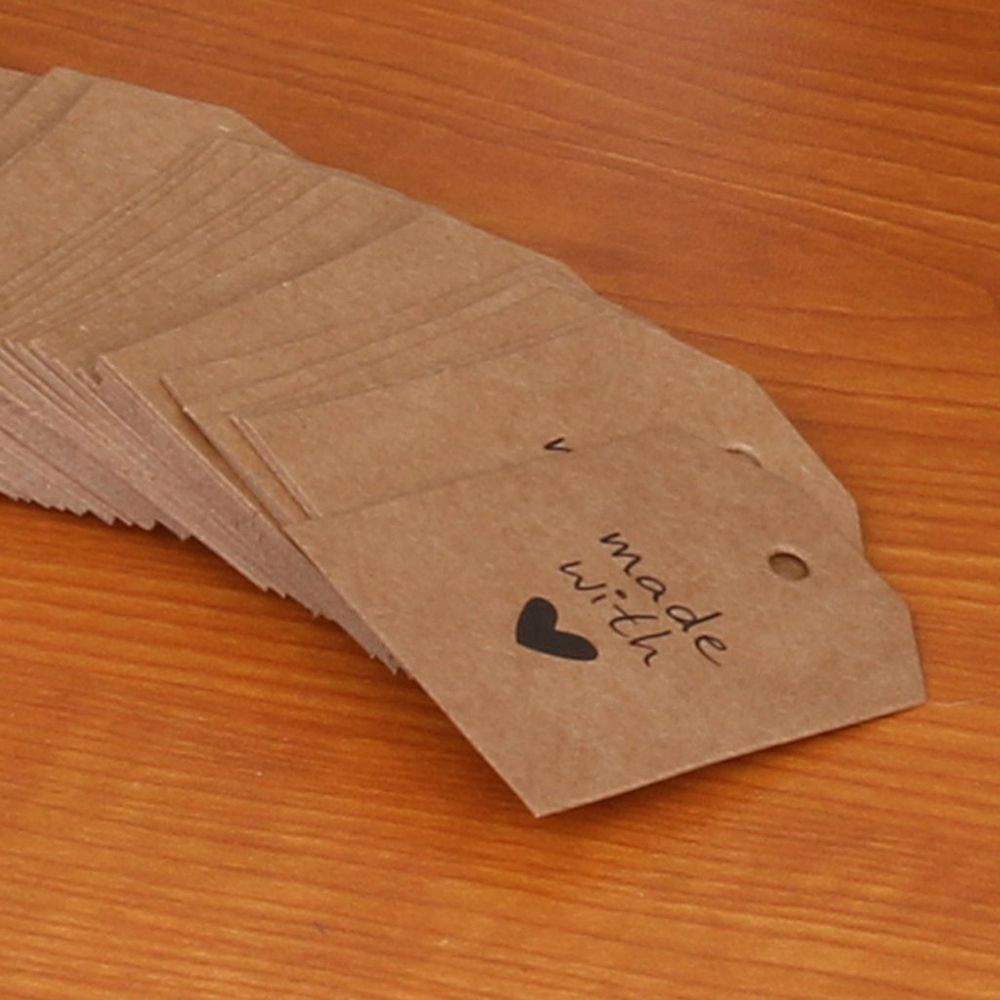 Set 100 Thẻ Giấy Kraft In Chữ Made with Love Phong Cách Vintage Thời Trang