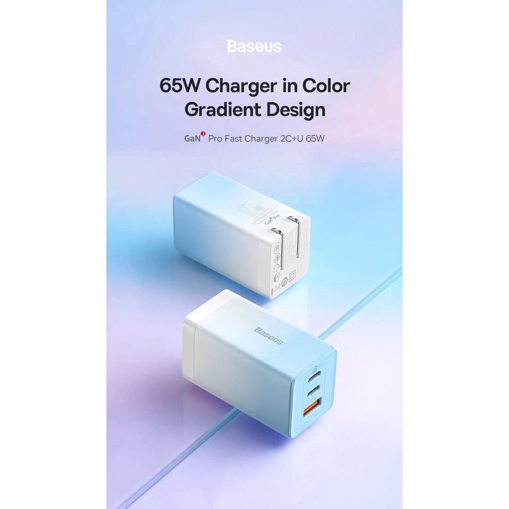 Củ sạc nhanh Baseus GaN3 GaN2 Pro 65W USB QC 4.0 3.0 AFC SCP USB PD cho Smartphone/ Tablet/ Ipad/ Macbook/ Laptop