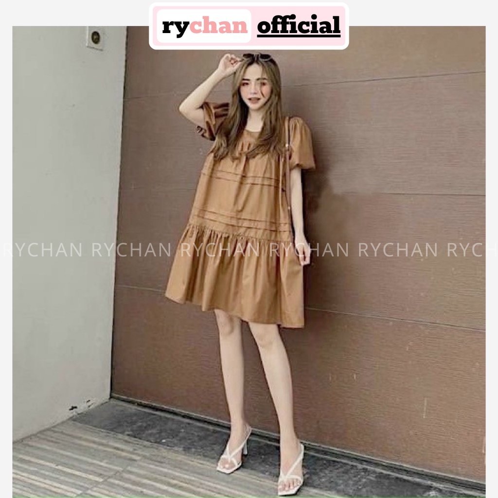 Đầm BABYDOLL  Đi Chơi Cổ Vuông Tay Phồng Phối Viền Xếp Li Đuôi Cá Màu Kem[ẢNH THẬT CUỐI] - DX9852