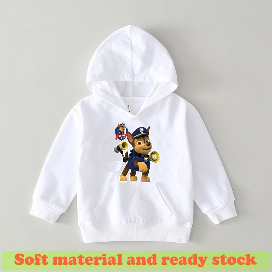 Áo Hoodie màu trắng in hình paw patrol đội chó cứu hộ đủ size cho bé trai bé gái