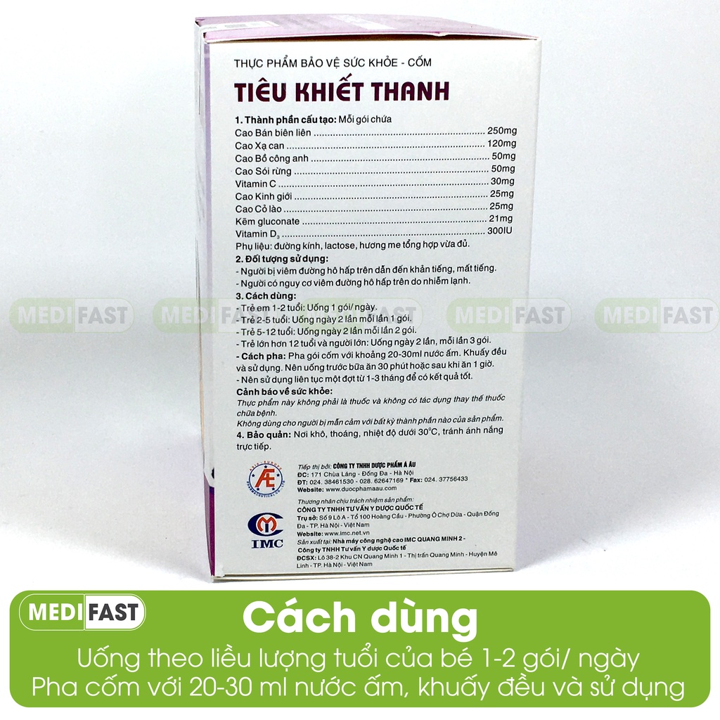 Cốm Tiêu Khiết Thanh - giúp tăng sức đề kháng cho bé, giảm ho khan có đờm từ thảo dược, Vitamin C, Vitamin D, Hộp 15 gói