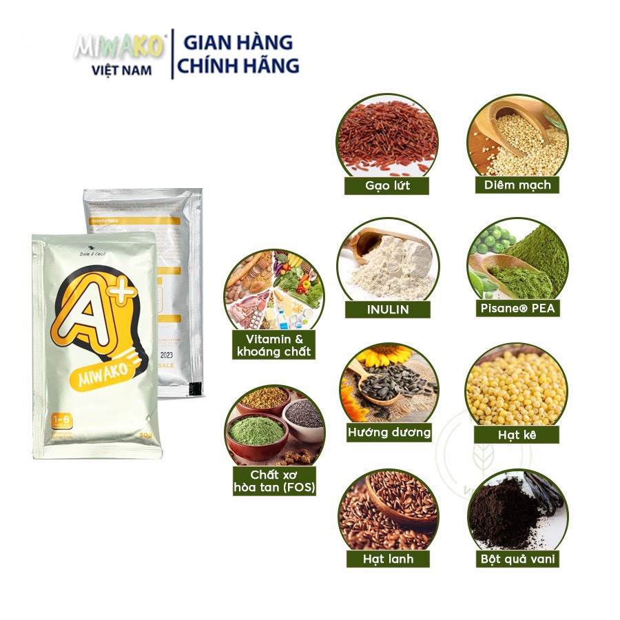 Sữa Công Thức Hạt Thực Vật Hữu Cơ Miwako A+ Vị Vani 30g x 3 gói ( 90g ) - Miwako Official Store