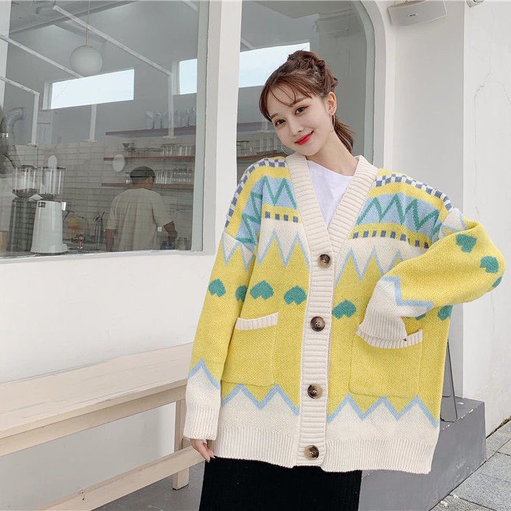 Áo Cardigan Len Hoa Dáng Rộng, Áo Len Họa Tiết Dài Tay Chất Mịn Hàng Quảng Châu Cao Cấp | BigBuy360 - bigbuy360.vn