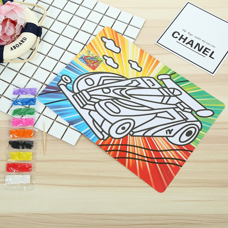 Combo 10 tranh cát khổ A4 nền màu cho bé, có kèm cát màu đủ mẫu cho bé