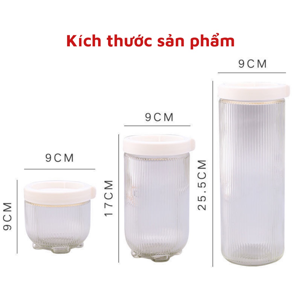 Lọ thủy tinh đựng thực phẩm vân sọc nắp kín hũ gia vị đồ khô nhà bếp chống ẩm mốc bảo quản nguyên liệu đồ ăn cao cấp