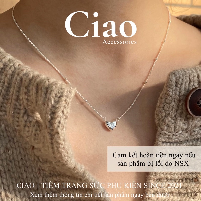 [NEW ITEMS] Dây chuyền/ Vòng cổ mạ bạc S925 thiết kế hạt charm tim đơn giản Keelin Ciao