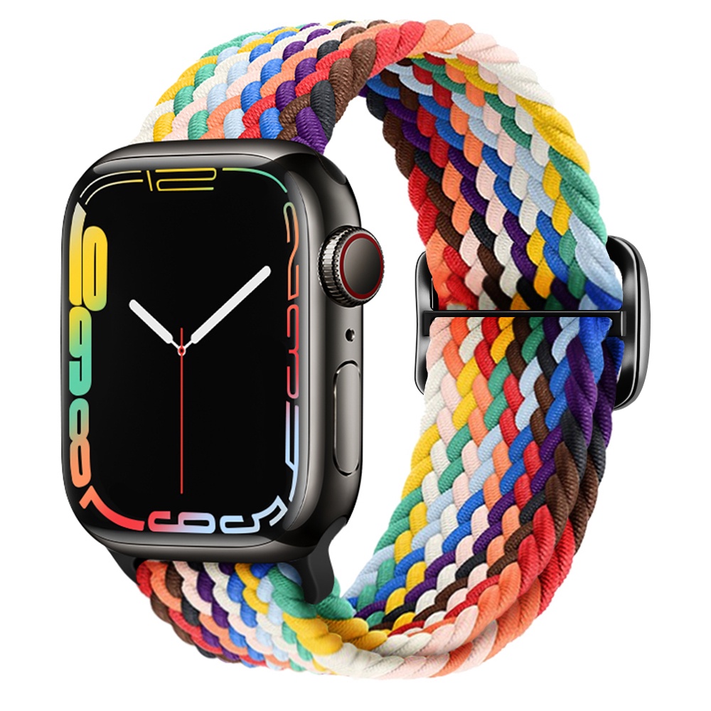 Dây Đeo Đồng Hồ Bằng Nylon Co Giãn In Họa Tiết Màu Cầu Vồng Cho iwatch7 Series 6/5/4/3/SE 41mm45mm 40mm44mm 6 5 4 SE