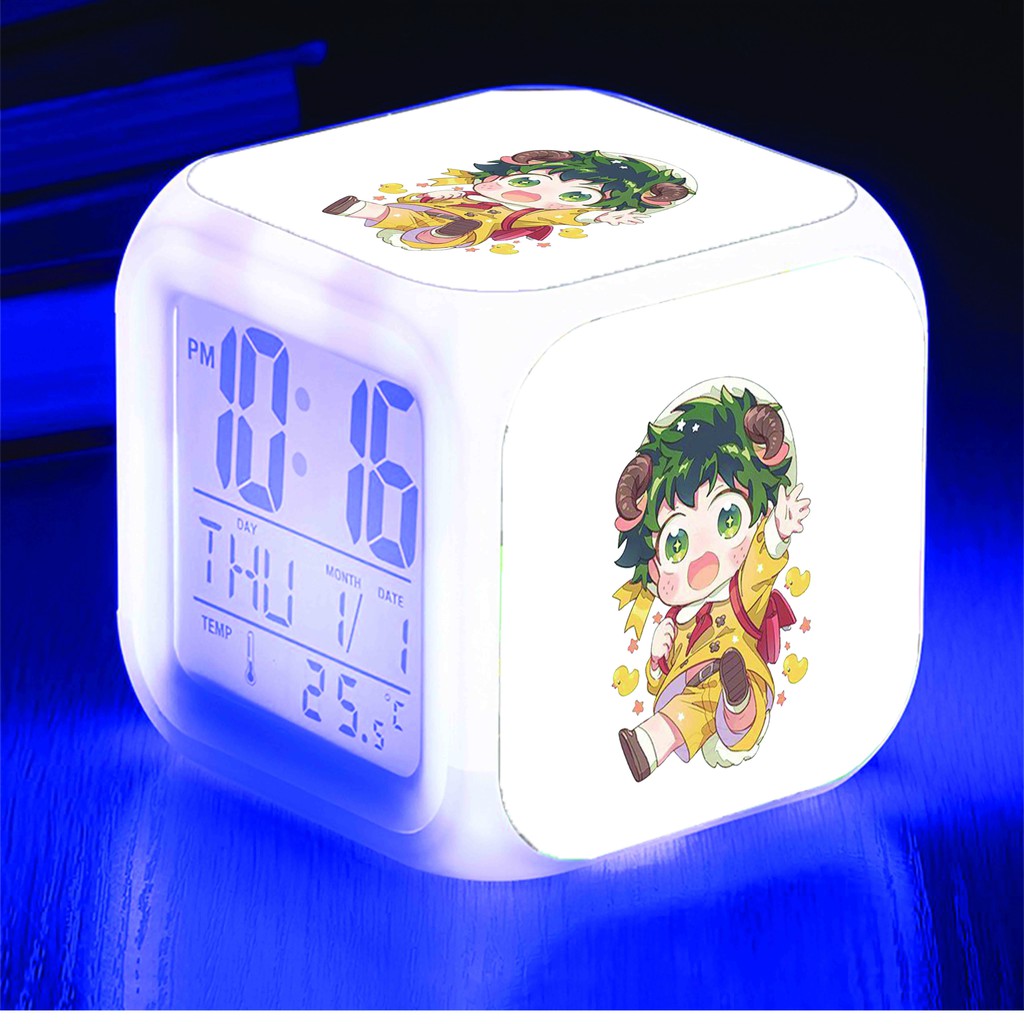 Đồng hồ báo thức để bàn in hình BOKU NO HERO ACADEMIA HỌC VIỆN ANH HÙNG ainme chibi LED đổi màu