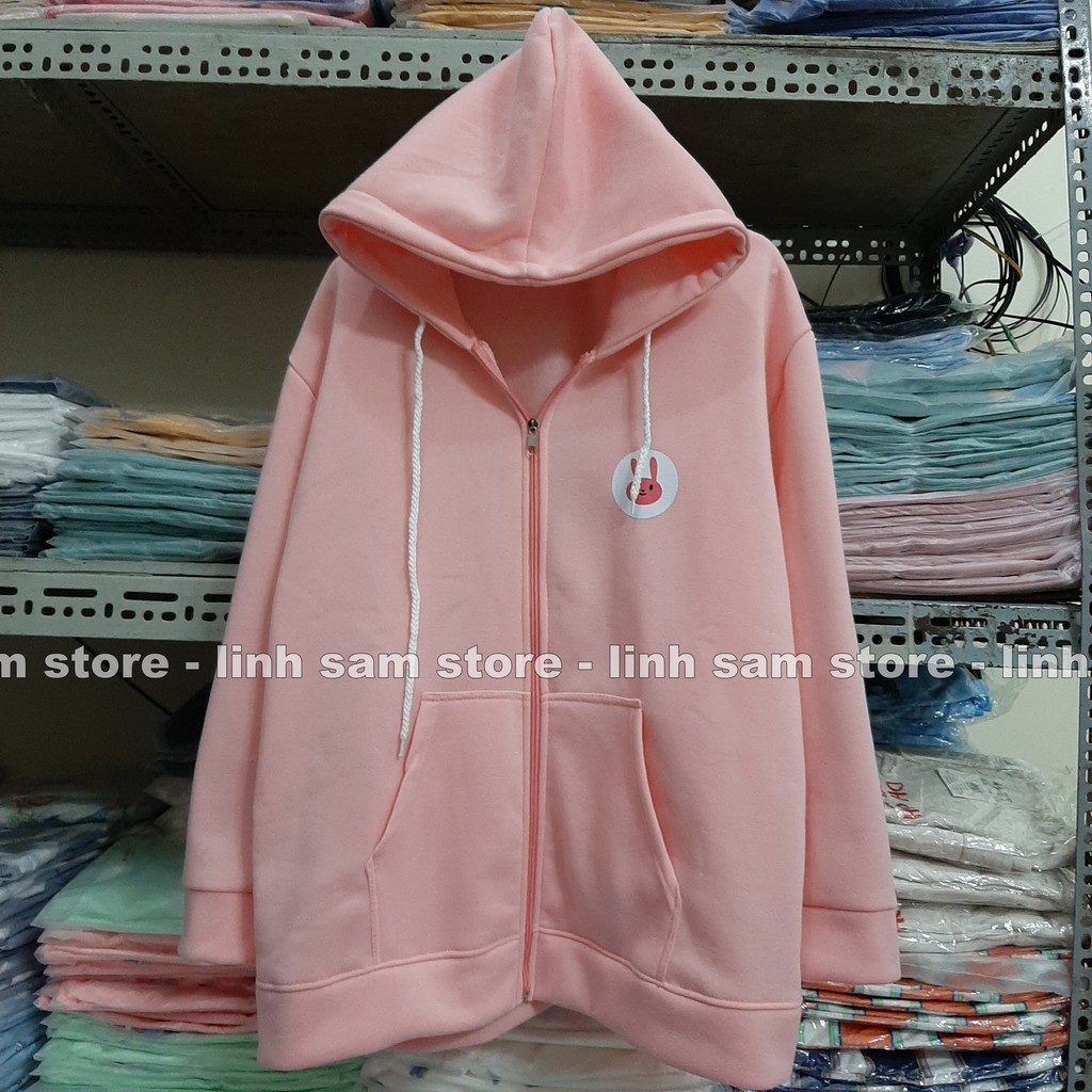 Áo khoác nỉ có mũ - ÁO HOODIE KHÓA KÉO freesize form rộng nam nữ unisex mặc cặp - couple in HÌNH ĐẦU THỎ HỒNG