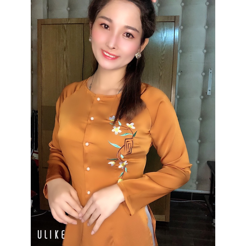 SET BÀ BA VẢI LỤA THIÊU NHÁNH HOA XINH