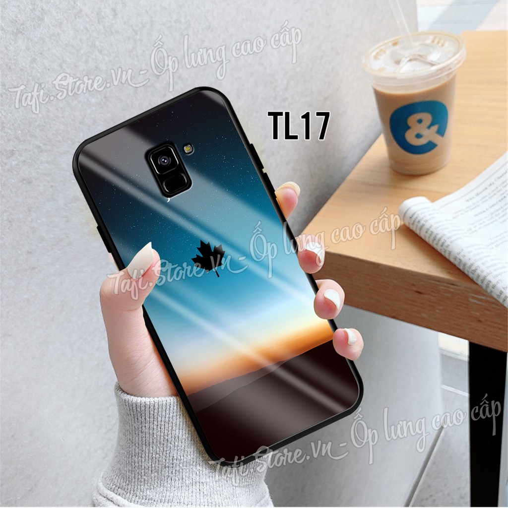 Ốp lưng Kính cao cấp Samsung A6/A6 plus/A8/A8 Plus hình Bầu trời, họa tiết logo iphone, lá phong cao cấp, sang trọng. 