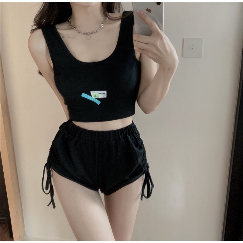 Quần đùi nữ mặc nhà lưng cao thể thao QSV001