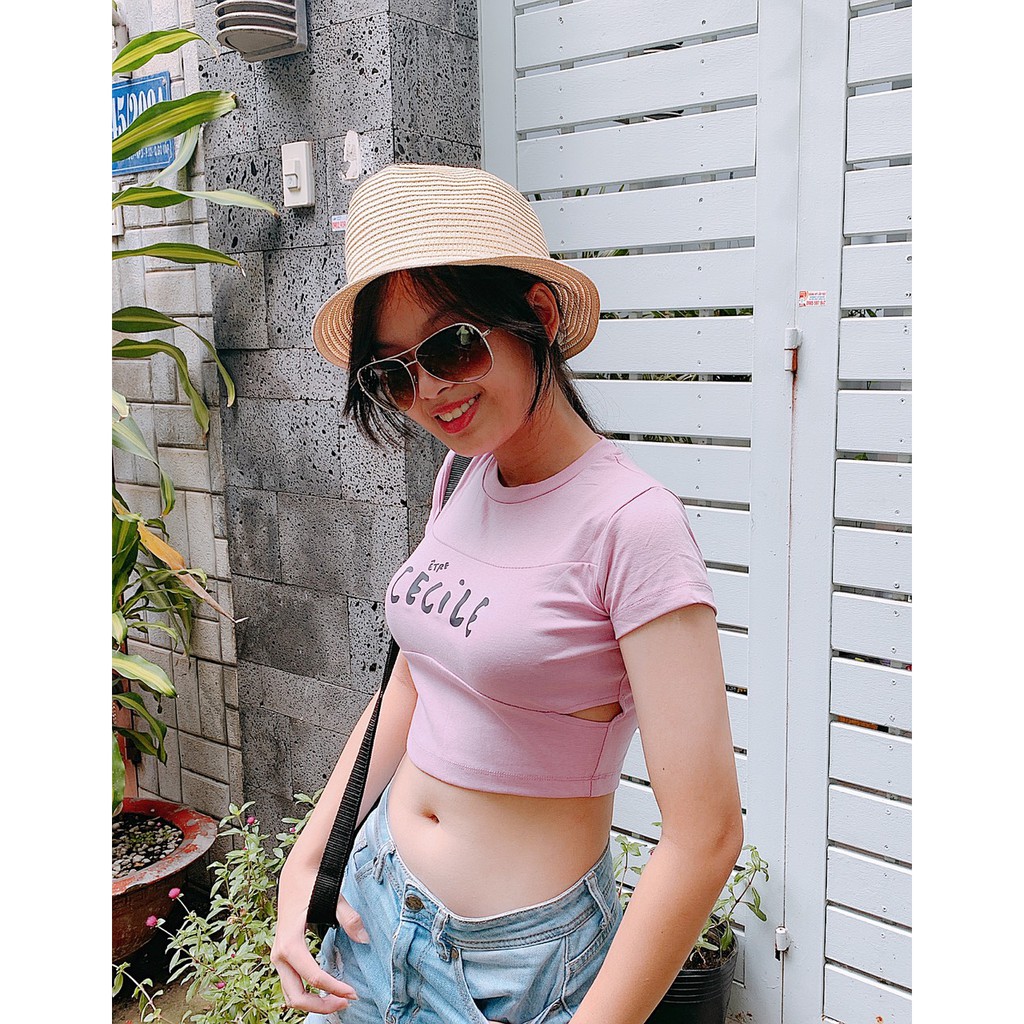 [XẢ KHO] Áo Croptop Thun Cotton Nữ Tay Ngắn Kiểu Khoét Hở Eo 2 Bên Body Ôm Màu Đen Trắng Hồng Crt Crop Top Tập Yoga Gym