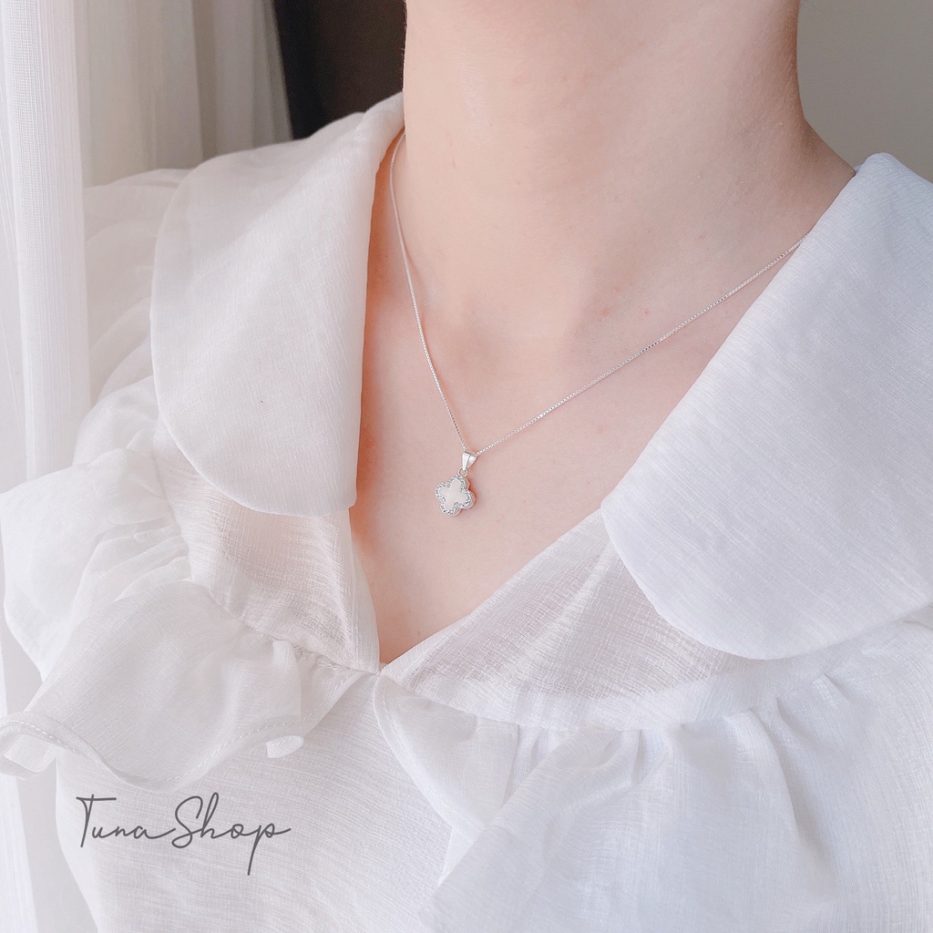 Dây chuyền Bạc cỏ 4 lá 2 mặt, Vòng cổ cỏ bốn lá đeo 2 kiểu Bạc cao cấp_ 𝐂𝐚𝐦 𝐤𝐞̂́𝐭 𝐜𝐡𝐮𝐚̂̉𝐧 𝐁𝐚̣𝐜 TUNA SILVER