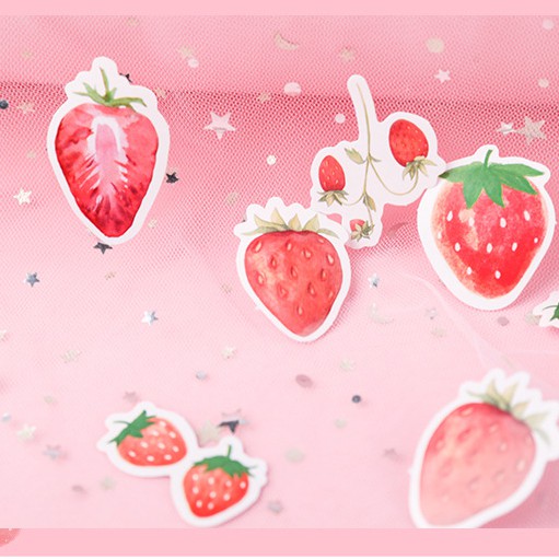 Hộp 45 Sticker Quả Dâu Siêu Dễ Thương Trang Trí Planner Scrapbook