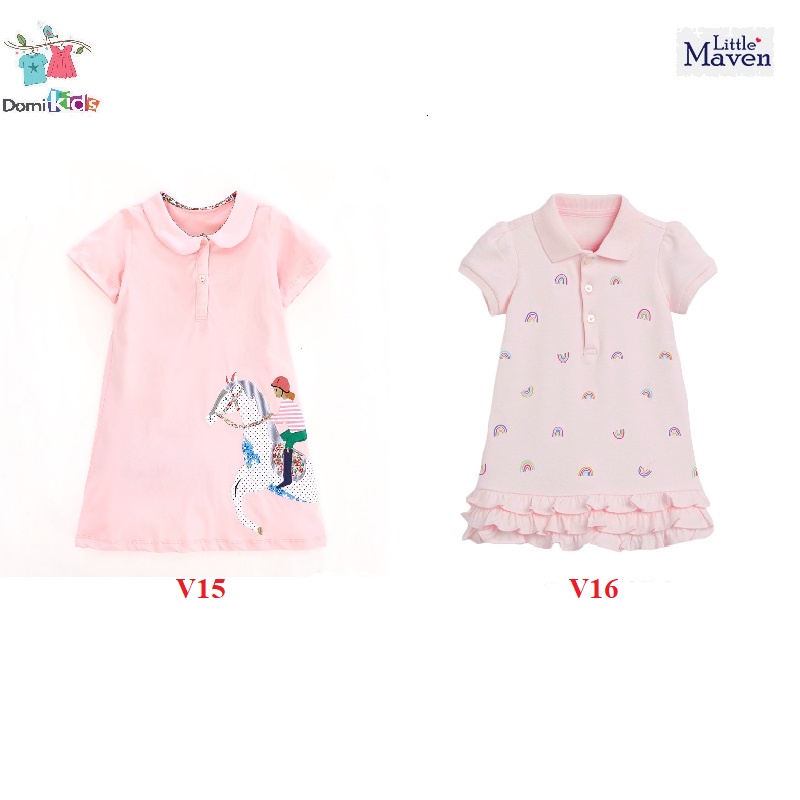 [CHÍNH HÃNG] Đầm Polo Cho Bé Gái Little Maven - Váy Cộc Tay Domikids Từ 2-7 Tuổi Phong Cách Âu Mỹ