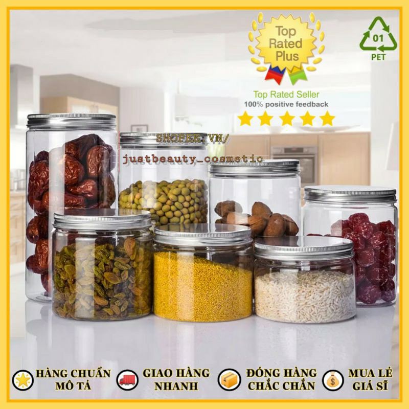 HŨ NHỰA NẮP NHÔM đựng thực phẩm HỦ LỌ NHỰA PET 50g 100g 200g 250g 350g 500g 800g 1000g 1200g