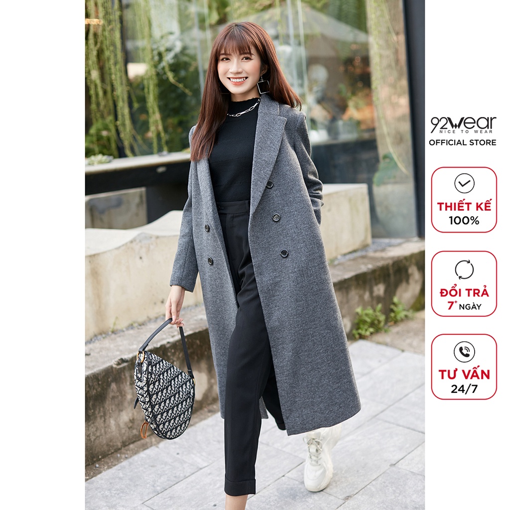 Áo khoác dạ nữ dáng dài 92WEAR, thiết kế thời thượng, tôn dáng, chất liệu dạ cao cấp KDA1739 | BigBuy360 - bigbuy360.vn
