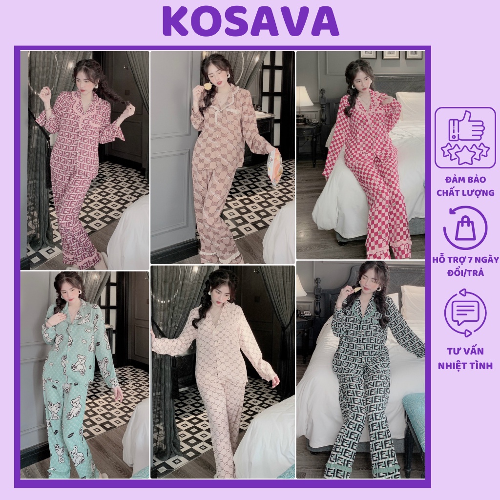 Đồ bộ nữ pijama lụa tay dài tiểu thư chất liệu satin KOSAVA