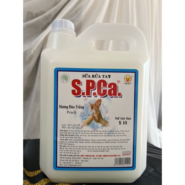 Nước Rửa Tay Tạo Bọt Can 5 lít SPCa  Xà Phòng Rửa Tay Rửa Sạch Khuẩn 99,9% Dưỡng Ẩm Bảo Vệ Da Tay