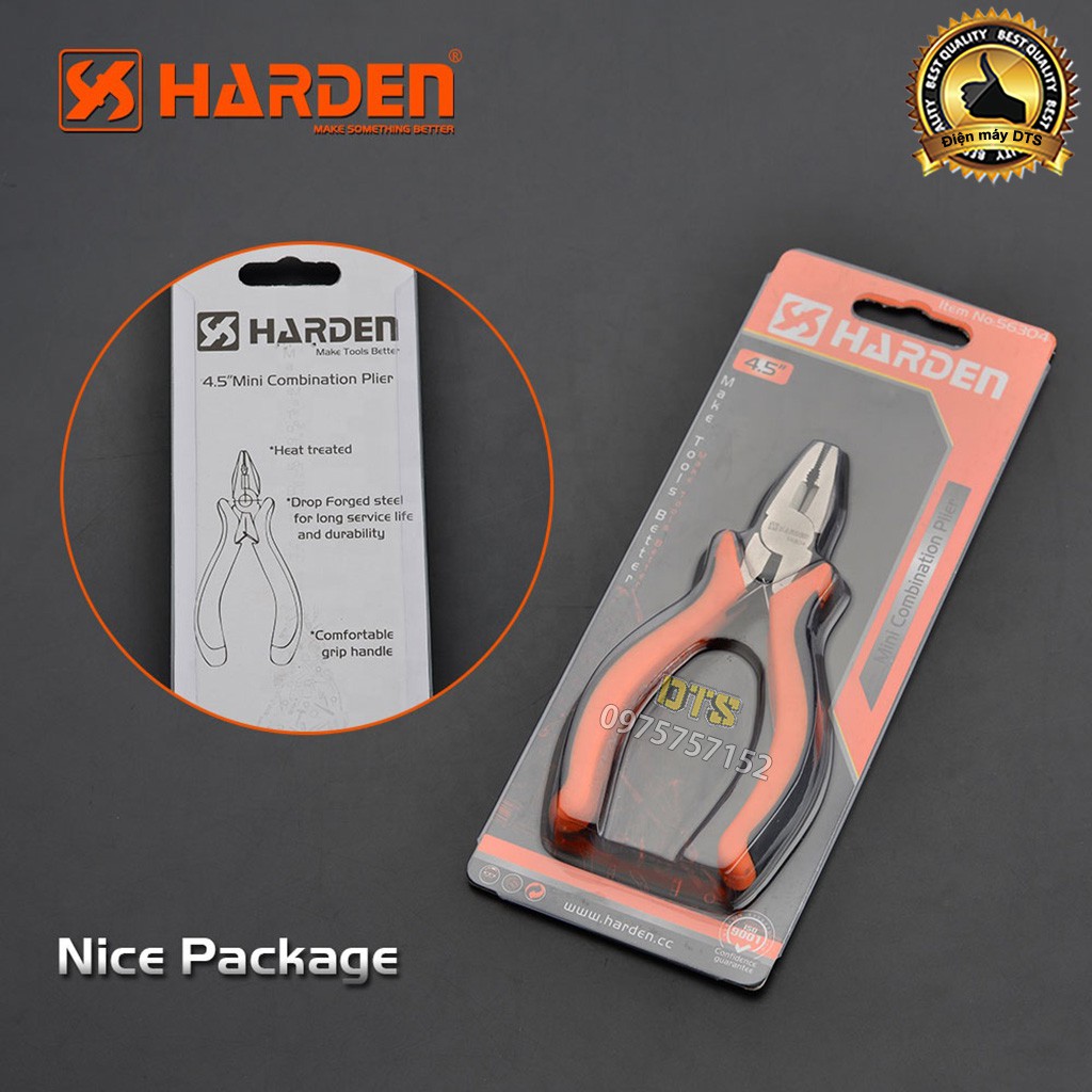 Bộ 2 kìm điện - kìm nhọn mini trợ lực HARDEN 4.5 inch, thép CR-V, thiết kế công thái học, lò xo kép - Tiêu chuẩn châu Âu