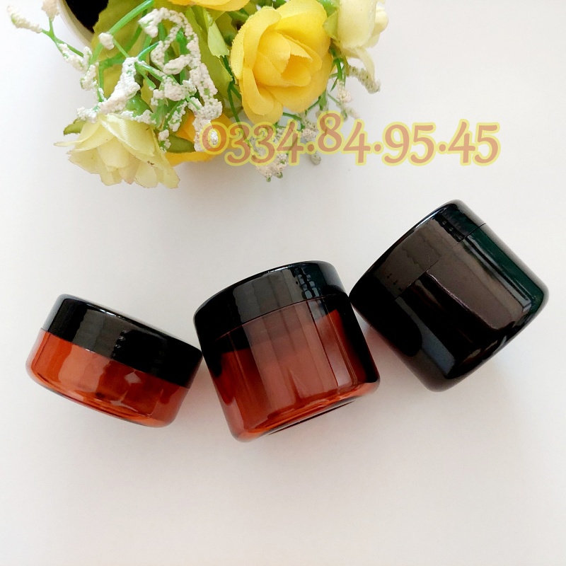 Hủ NHỰA chiết mỹ phẩm NÂU nắp đen 10g 20g 50g - hũ nhựa đựng kem