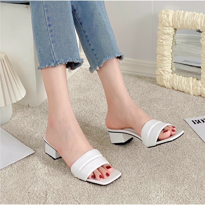 Dép nữ cao gót 4p quai bản phồng gót Vuông dễ đi