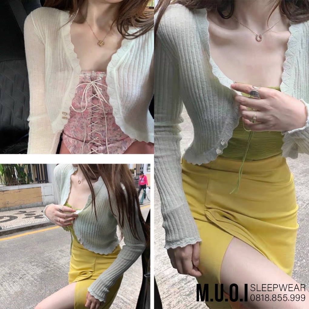 Áo khoác len cardigan dáng croptop mỏng 1 cúc ( khuy) trái tim dáng Hàn Quốc