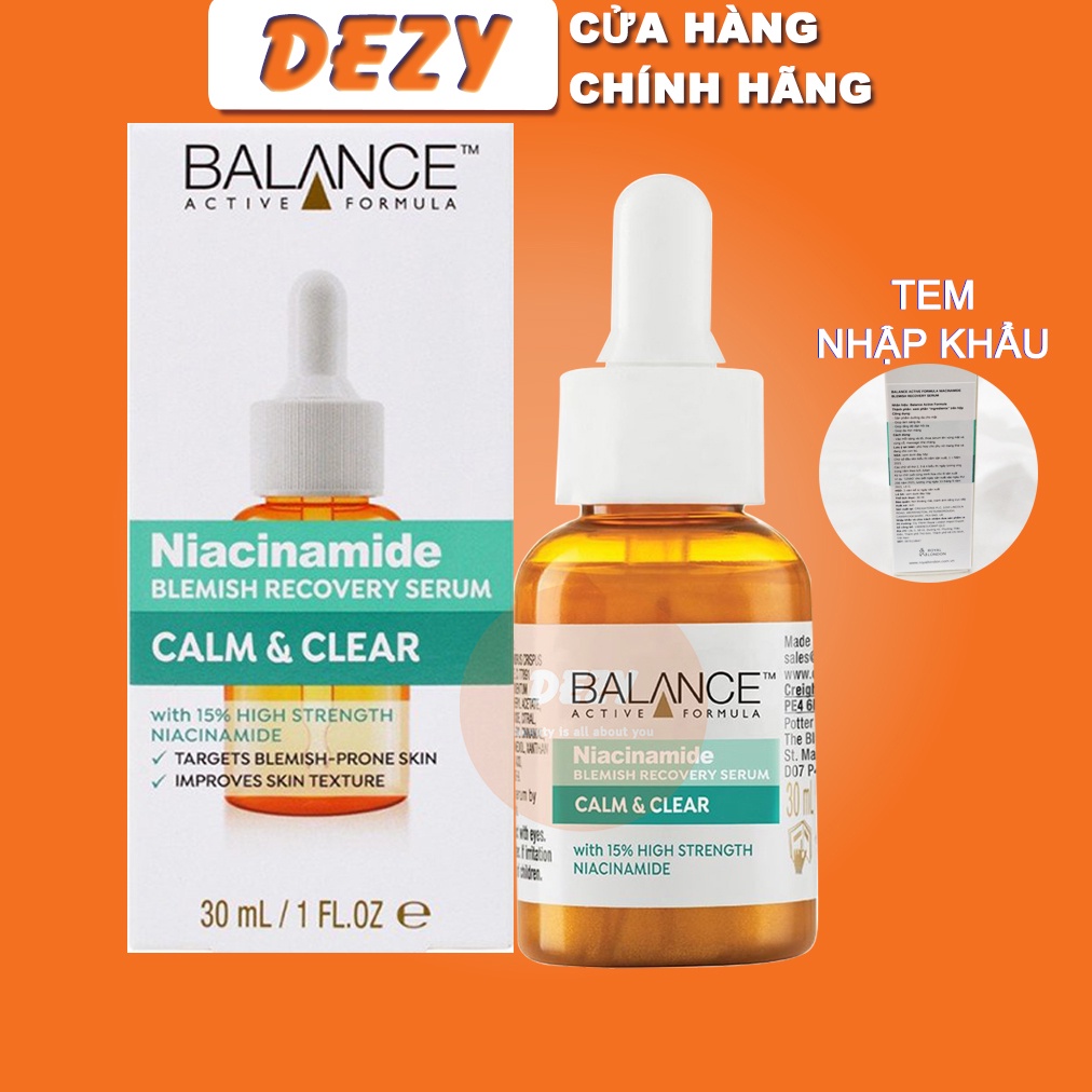 Serum Balance Niacinamide 15 % Giảm Mụn Trắng Da - Tinh Chất Dưỡng Da Mờ Thâm Ngừa Mụn Cho Da Mụn Da Dầu Anh Quốc Dezy