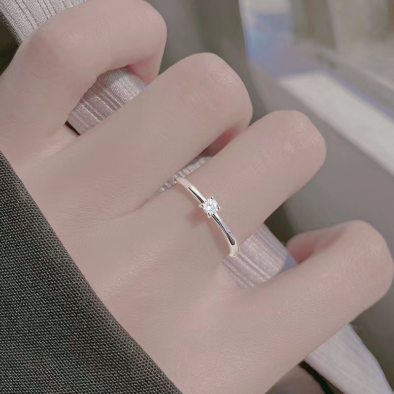 Nhẫn mạ bạc S925 tùy chọn kiểu dáng đính đá hoa văn đơn giản cho nữ