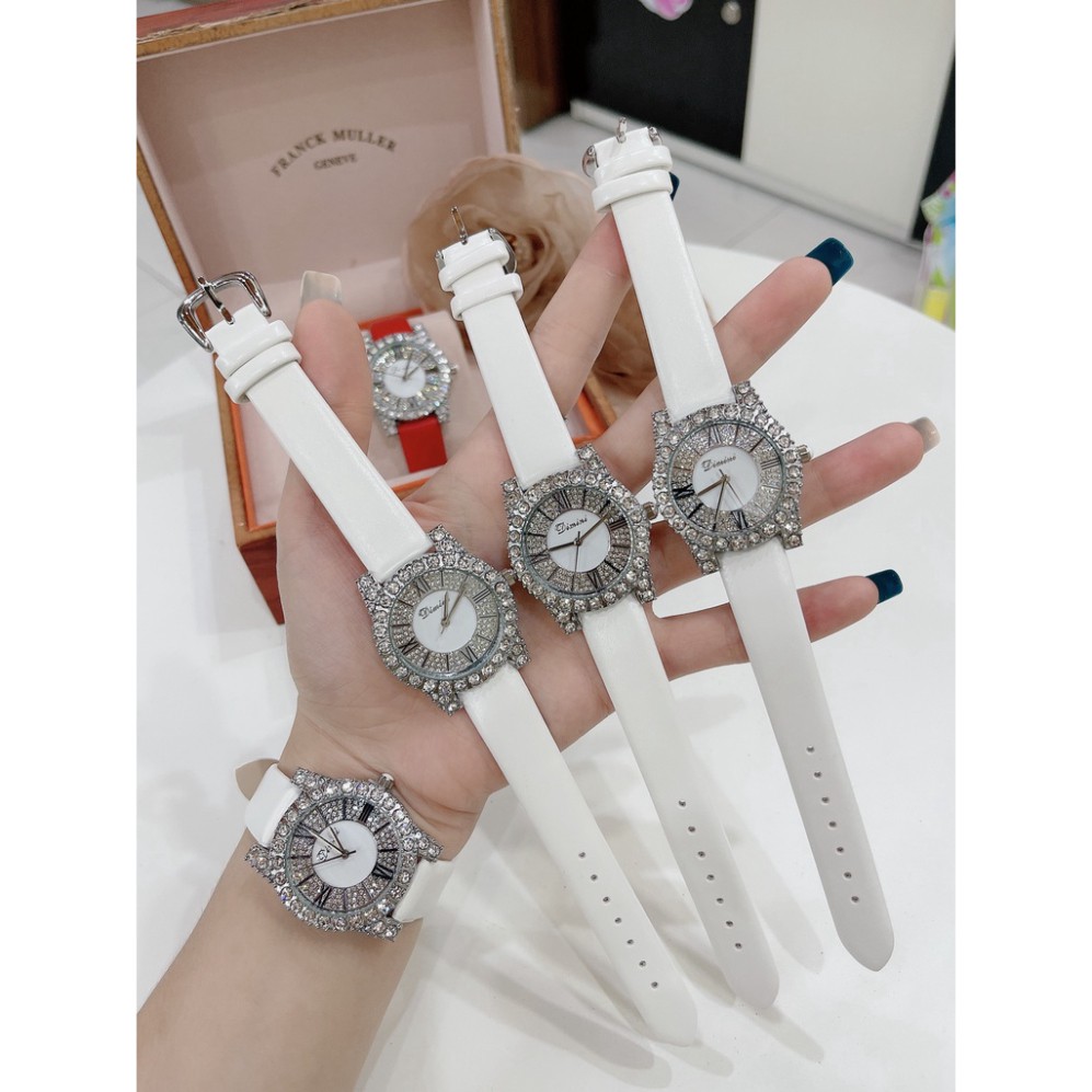 Đồng hồ DIMINI dây da mềm thiết kế đính đá kim cương nhân tạo sang trọng đeo cực sáng tay và nổi bật hình ảnh video tựụp