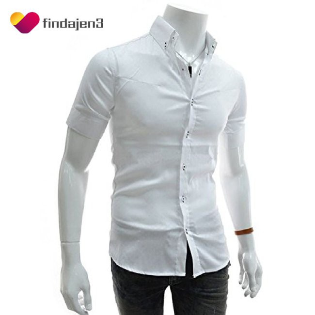 HOT Size M Mens New Casual Slim Fit Leisure Button Formal Short Sleeve Blouse Shirt White