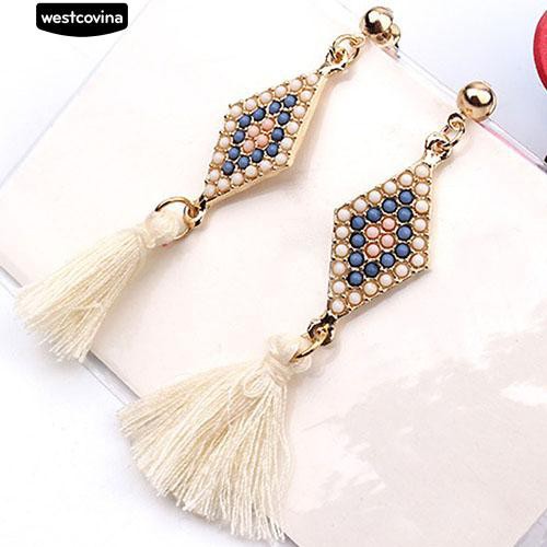 Bông tai dáng dài đính tua rua độc đáo dành cho nữ