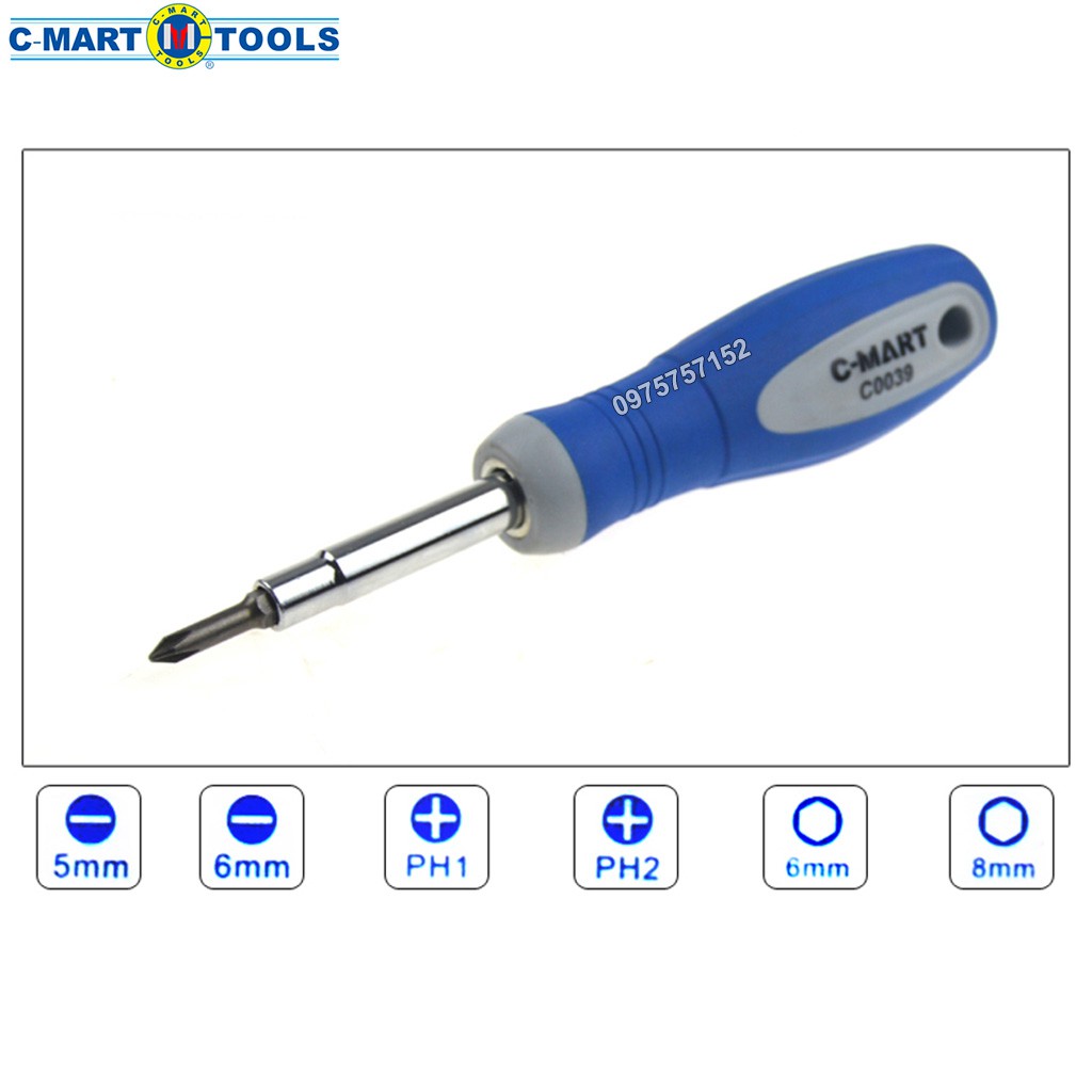 Bộ tô vít đa năng C-Mart 6 trong 1, thép không gỉ CR-V
