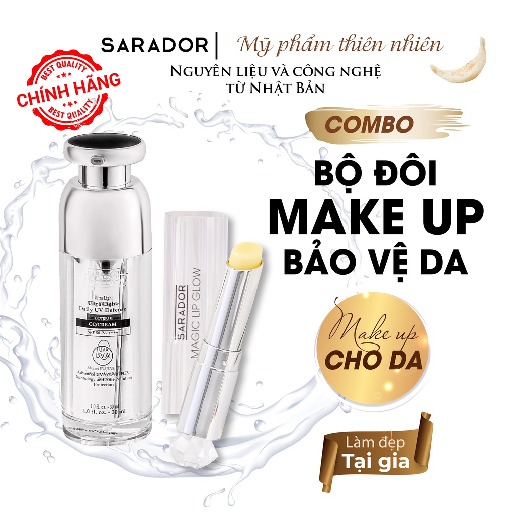 Combo kem chống nắng makeup+ Son Dưỡng Có Màu Sarador