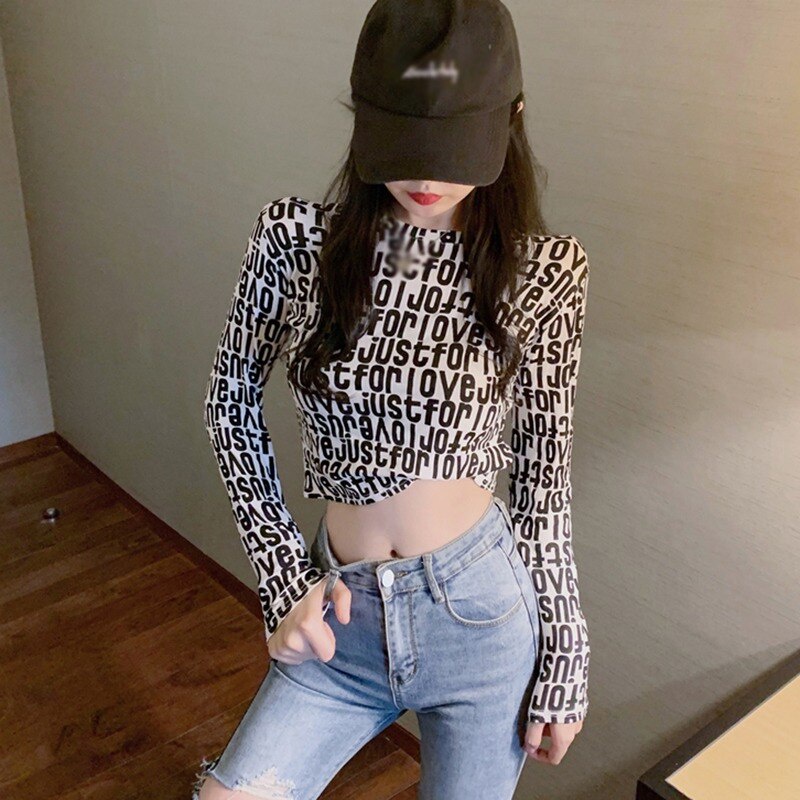 Áo thun lửng tay dài in chữ cá tính dành cho nữ