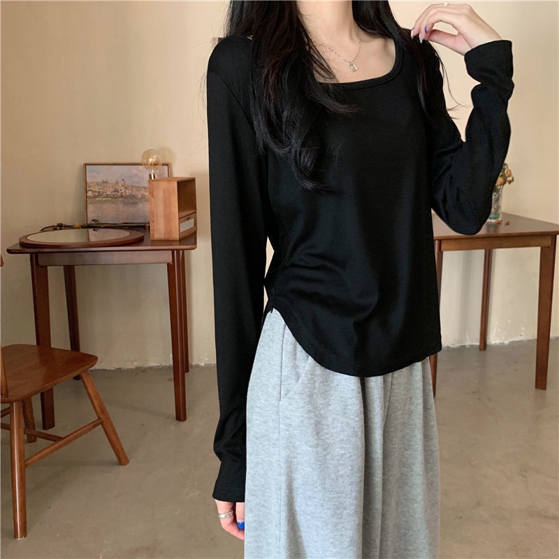 Áo thun COZOKC tay dài màu đơn giản thời trang cho nữ