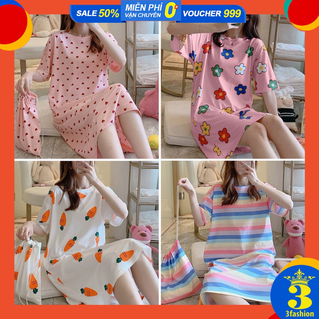 Đầm Mặc Nhà, Mặc Ngủ Dài Hoạt Hinh Vải Thun Sữa Mềm Mịn Thoáng Mát Họa Tiết Dễ Thương - N04