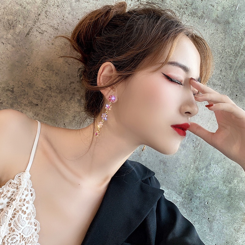 Đôi bông tai mạ bạc 925 hình bông hoa nhiều màu sắc