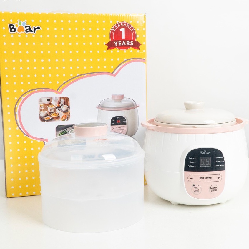 Nồi Bear Nấu Cháo Chậm, Nồi Nấu Cháo Ninh Hầm Cách Thủy Bear 0,8L Cho Bé Ăn Dặm Bản Tiếng Việt