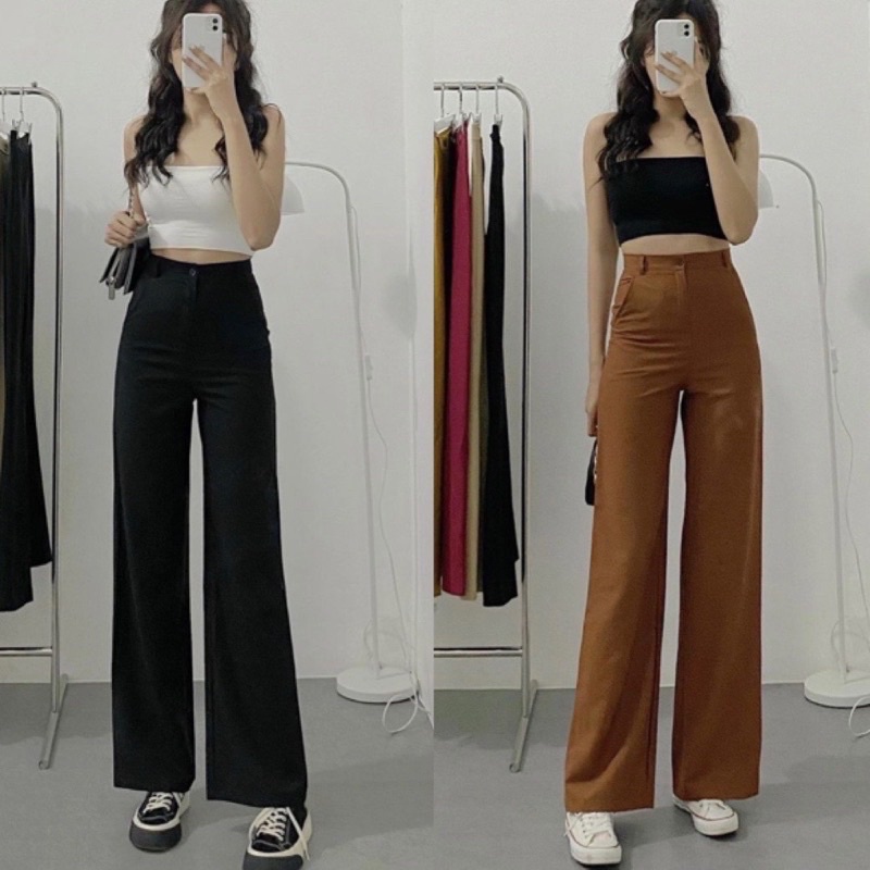 Quần vải ống rộng lưng cao Siêu hot, Quần Ống Suông Dáng Dài Siêu Tôn Dáng