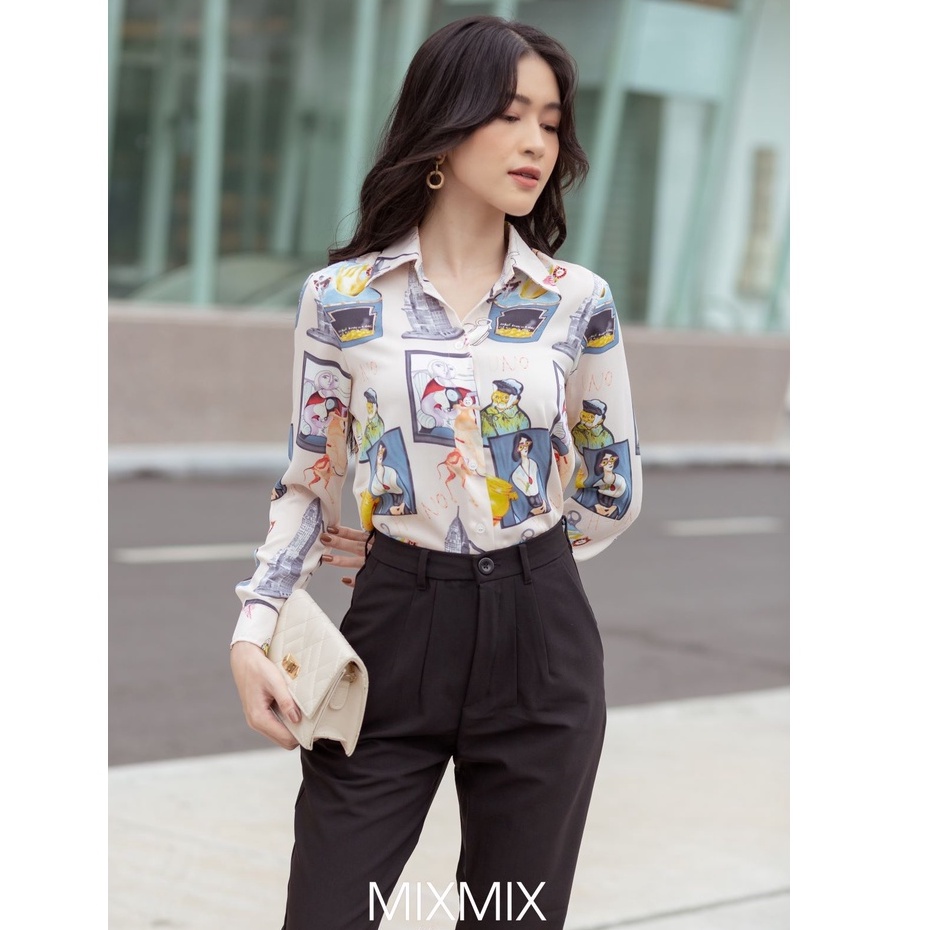 Áo sơ mi họa tiết H-UNO xinh xắn - MIXMIX