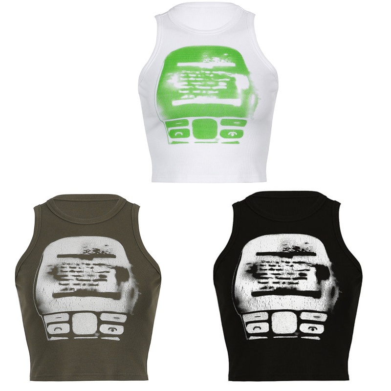 Áo Croptop Không Tay Cổ Tròn In Họa Tiết Y2K Gợi Cảm Dành Cho Nữ