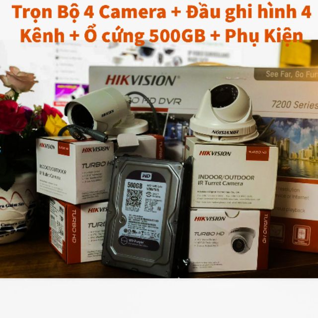 Trọn Bộ 4 Camera HDHikvision DS-2CE16C0T-IRP và Đầu Ghi Hình 4 Kênh 7104HGHI-F1