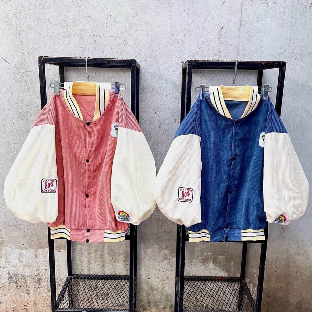 Áo Khoác Bomber Jacket Nhung Gân Tăm Thêu LOGO PUCBY Varsity Form Rộng Unisex Nam Nữ Ulzzang NUPAKACHI