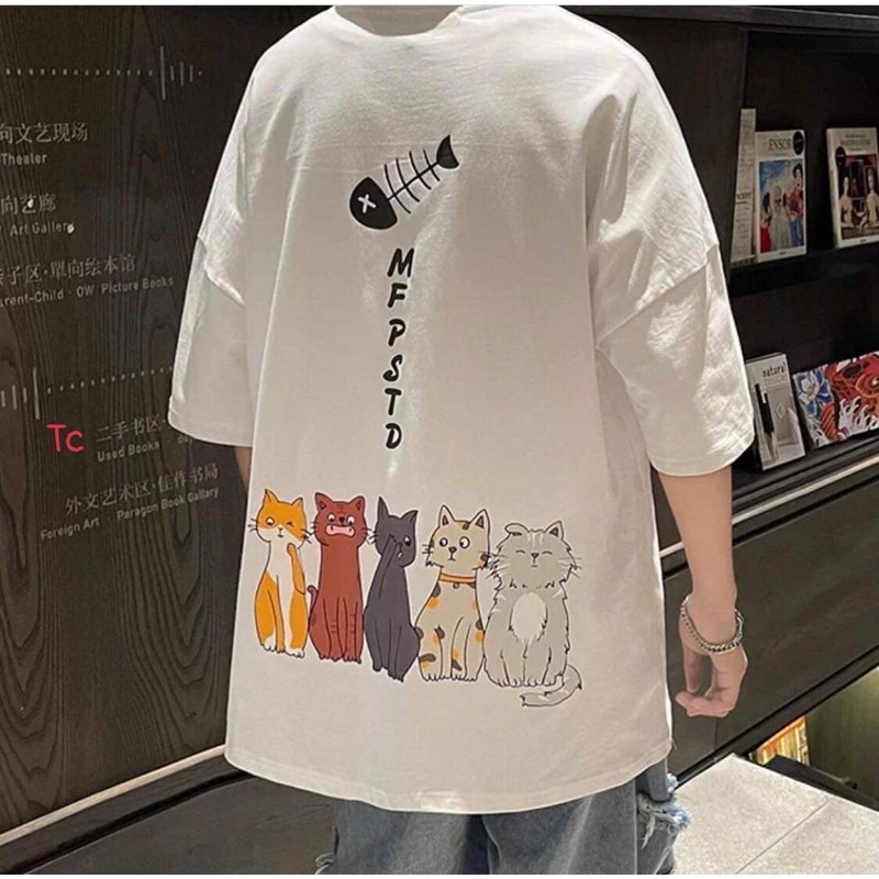Áo thun tay lỡ mèo và cá TC12