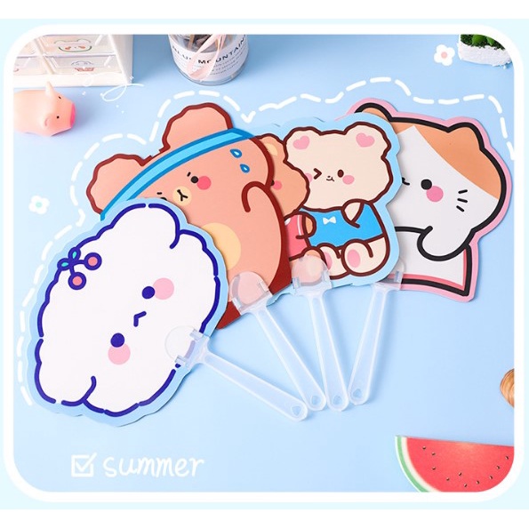Quạt cầm tay mini hình thú dễ thương, quạt nhựa tự lắp ráp họa tiết hoạt hình dễ thương