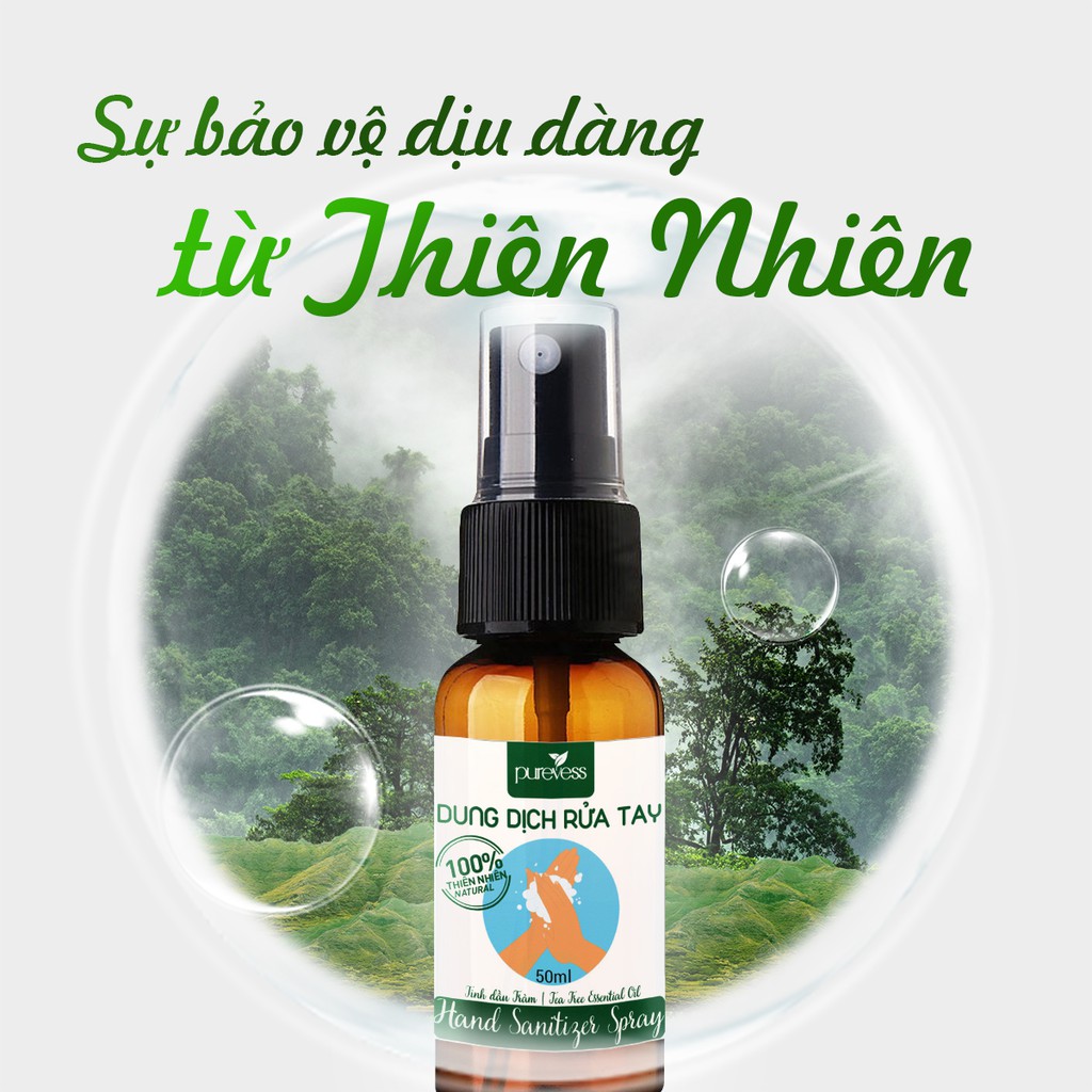 Nước rửa tay khô diệt khuẩn tinh dầu tràm 100ml Purevess