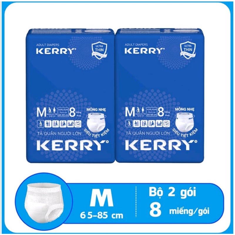TẢ BĨM người lớn KERRY, SMILE, PEPPY 2 gói size M 16 miếng, Tã bỉm quần Việt nam siêu thấm hút